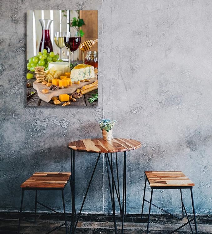 Looife Cajun Kitchen Wall Art, 32x48 inch Boho Kitchen Canvas Wall Decor - Modern Art Deco Print with Wine & Food Motif, Ready to Hang for Dining Room & Bar