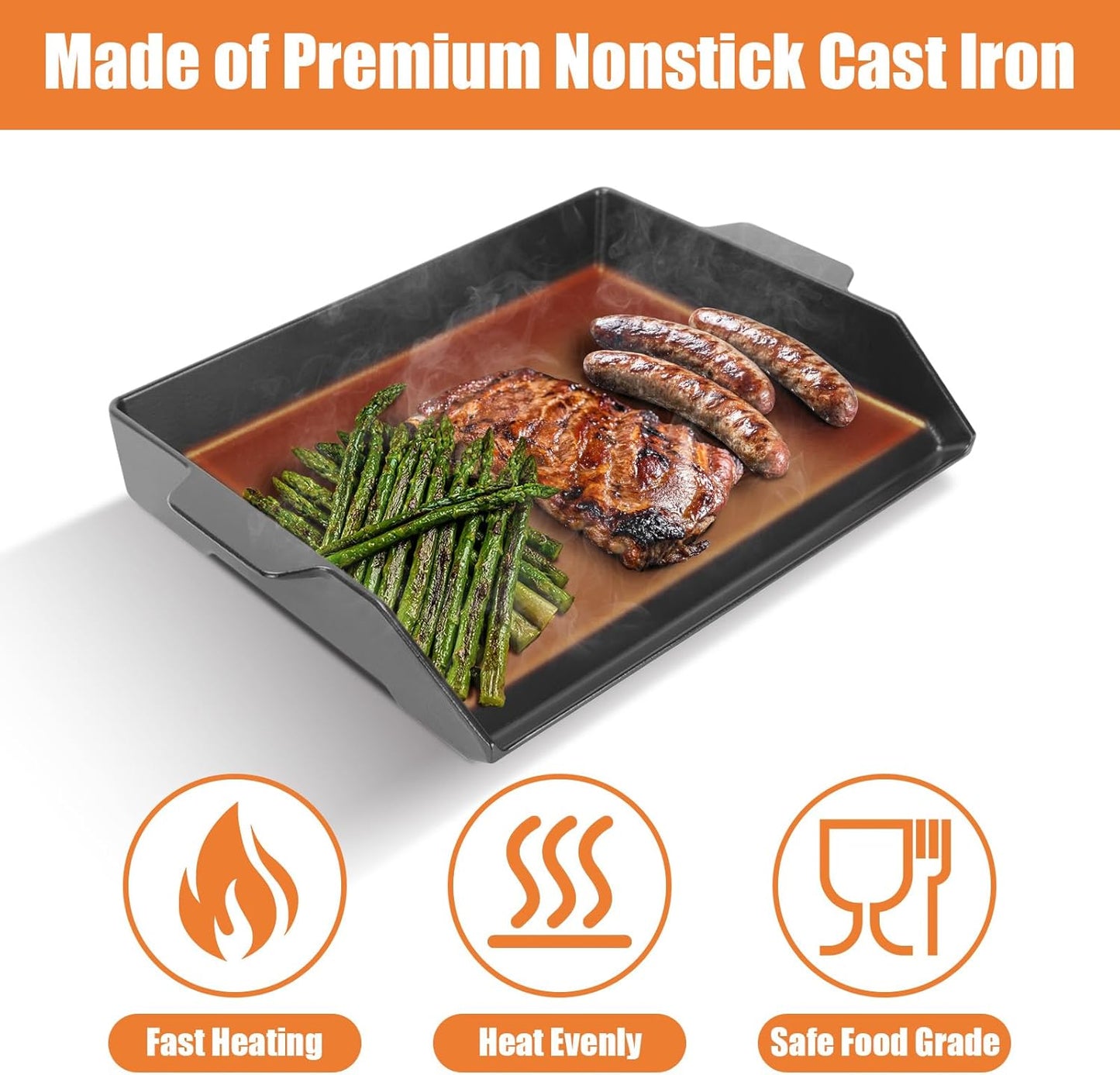 Universal Cast Iron Cooking Griddle Insert,Pre-Seasoned Nonstick Coating Griddle Pan for Gas Grill,BBQ Flat Top Grill Plate with High Sidewalls for All Grills and 4 Burner Range Oven,18.5"x14"