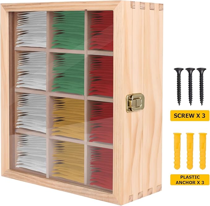 LI.TOPWP Pine Wood Tea Bag Organizer, 12 Compartments Tea Storage Box with Clear Acrylic Window, Multi-Functional Tea Bag Holder for Countertop, Kitchen Cabinet.