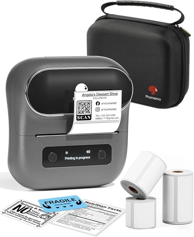Phomemo Label Printer, M220 Thermal Bluetooth Barcode Label Maker, for Home, Office, School, Compatible with Phone & Laptop