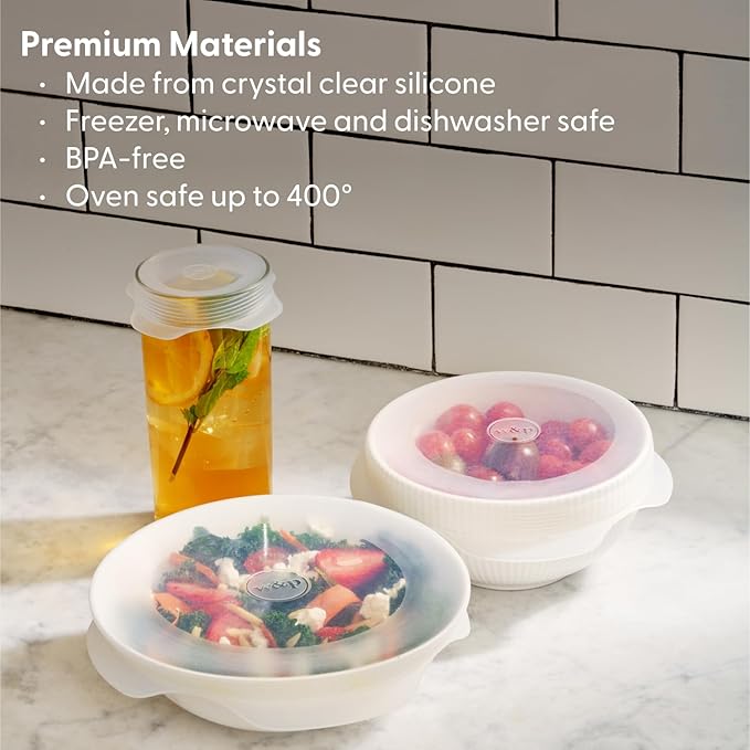 W&P Reusable Silicone Stretch Lid, Set of 6 Circular Lids, Dishwasher Safe, Freezer Safe, LFGB/Premium Materials, Microwave Safe, Clear