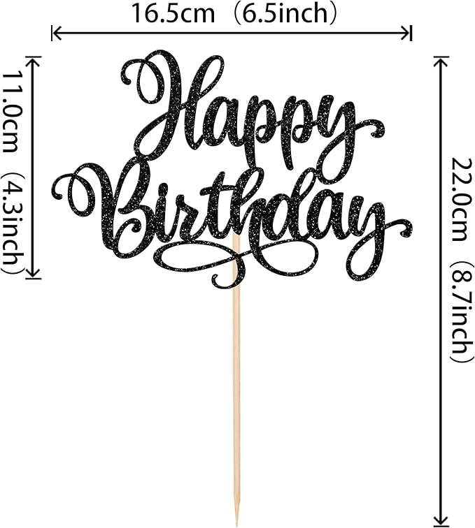 ZHUOWEISM 1 PCS Happy Birthday Cake Topper Glitter Happy Birthday Cake Pick Bunting Decor for Anniversary Celebrating Happy Birthday Party Cake Decorations Supplies Black