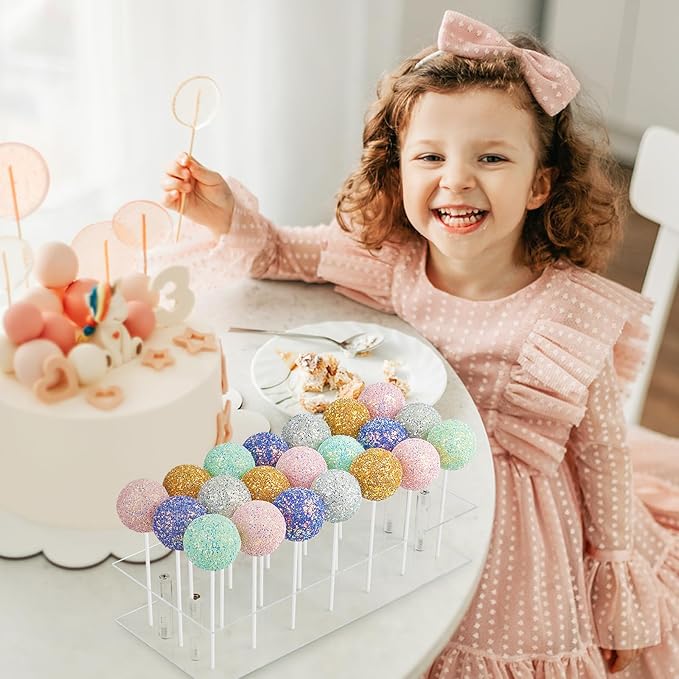 Kucoele Cake Pop Mold Set, Including 21 Hole Clear Acrylic Lollipop Display Stand Holder, 20 Cavity Blue Silicone Cake Pop Mold, Cake Pop Sticks Treats Bags and Twist Ties