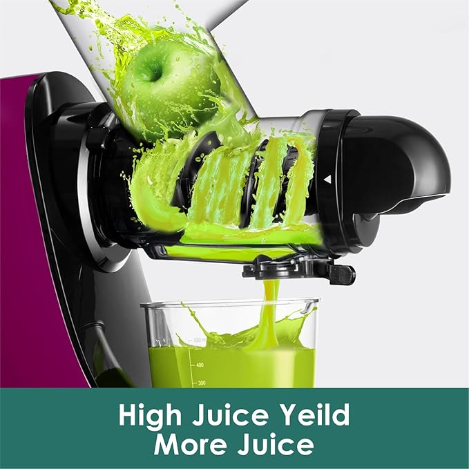Cold Press Juicer, Masticating Slow Juicer, High Juice Yield Juicer Machines for Fruit & Vegetable, Nutrient and Vitamin Dense,BPA-Free, Easy to Clean(Purple)
