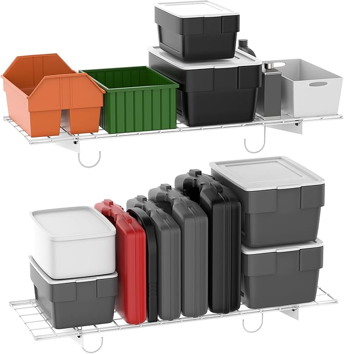 WALMANN 2 Pack Garage Wall Shelves, 45x15 inch Wall Mounted Storage Shelves for Garage Heavy Duty Wall Shelving, Holds Up to 220 Lbs(White)