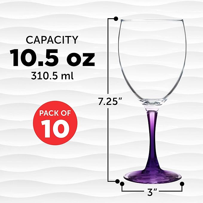 DISCOUNT PROMOS Nuance Wine Glasses by ARC 10.5 oz. Set of 10, Bulk Pack - Restaurant Glassware, Perfect for Red Wine, White Wine, Cocktails - Purple
