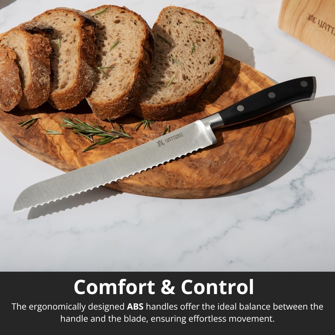 Yatoshi 15 Piece Black Knife Block Set - Pro Kitchen Knife Set Ultra Sharp High Carbon Stainless Steel with Ergonomic Handle