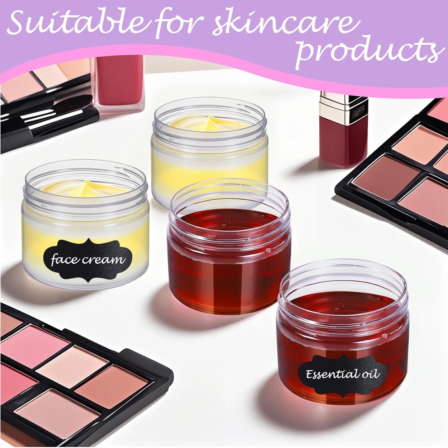 72 PCS 4 OZ Plastic Jars with Screw On Lids,Labels Refillable Empty Round Slime Cosmetics Containers for Storing Dry Food, Honey Jam, Cream, Butter, Lotion, black