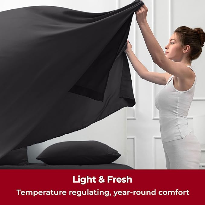 Mellanni Split King Sheets Set - 5 PC Iconic Collection Bedding - Hotel Luxury, Extra Soft, Cooling Bed Sheets - Wrinkle, Fade, Stain Resistant (Split King, Black)