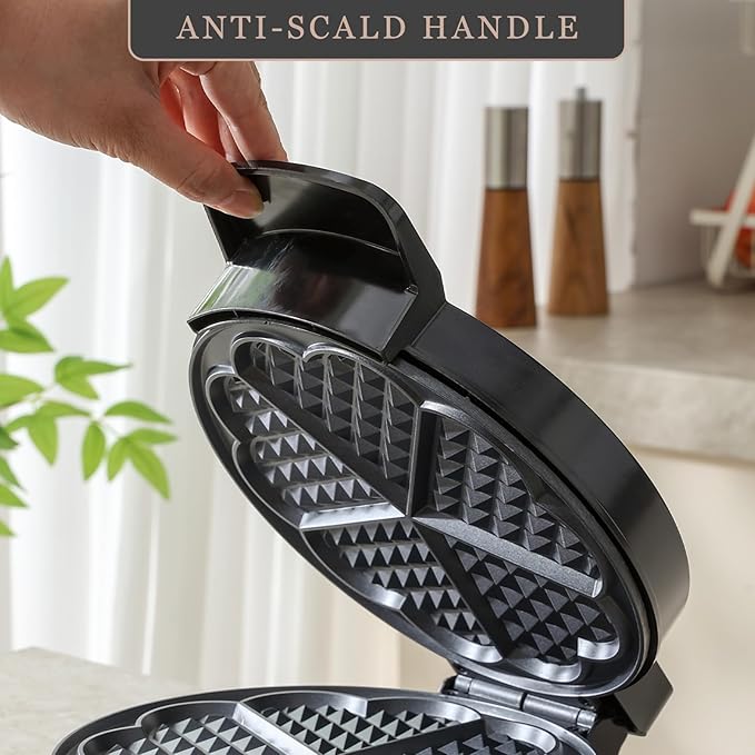 Heart Waffle Maker, Heart Shaped Waffle Iron 5 Slices, Mini Waffle Makers with 8'' Non-stick Plates, Adjustable 5 Browning Control, Cool Touch Handle, Easy to Clean, 1000W