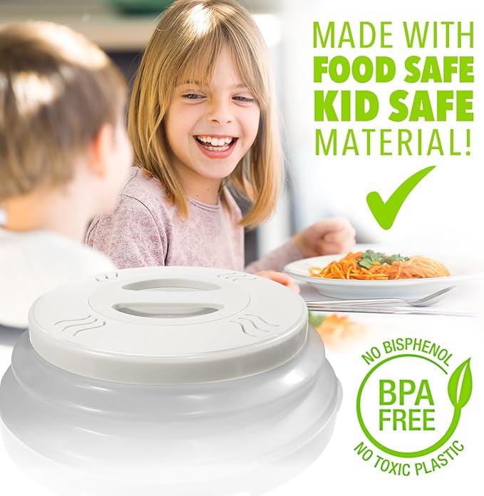 2.0 Magnetic Microwave Splatter Cover, Collapsible 12-Inch BPA-Free Food Lid with Upgraded Magnets, Vented Plate Guard, Dishwasher Safe, Space-Saving Magnetic Storage - White