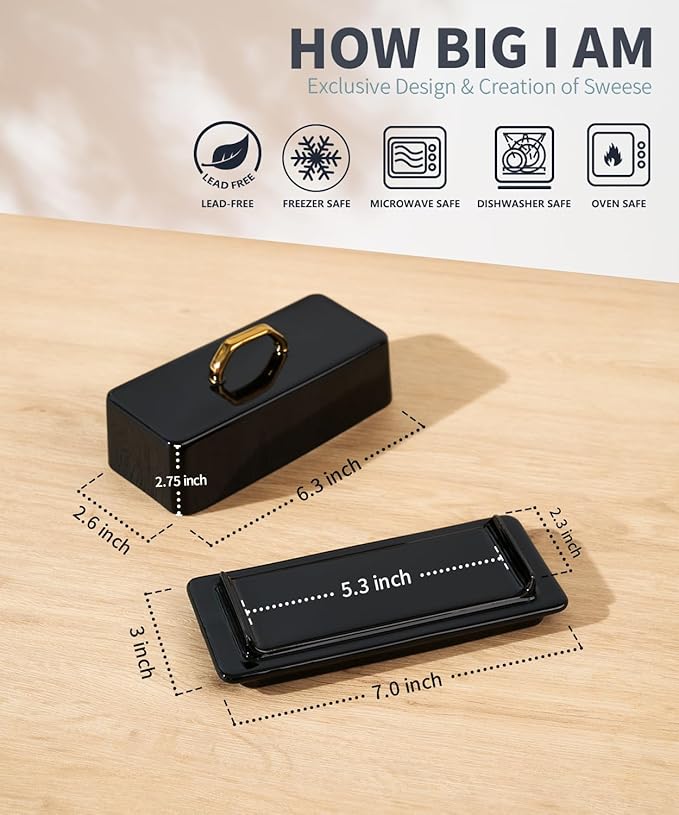 Sweese Butter Dish with Lid for Countertop - Butter Container - Butter Saver, 4oz Beautiful Small Butter Tray for East West Coast Butter, Fridge, Dishwasher Safe