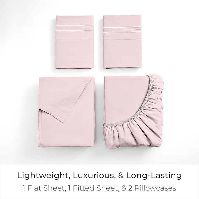 Mellanni Full Sheets Set - 4 PC Iconic Collection Bedding - Hotel Luxury, Extra Soft, Cooling Bed Sheets - Wrinkle, Fade, Stain Resistant (Full, Blush Pink)