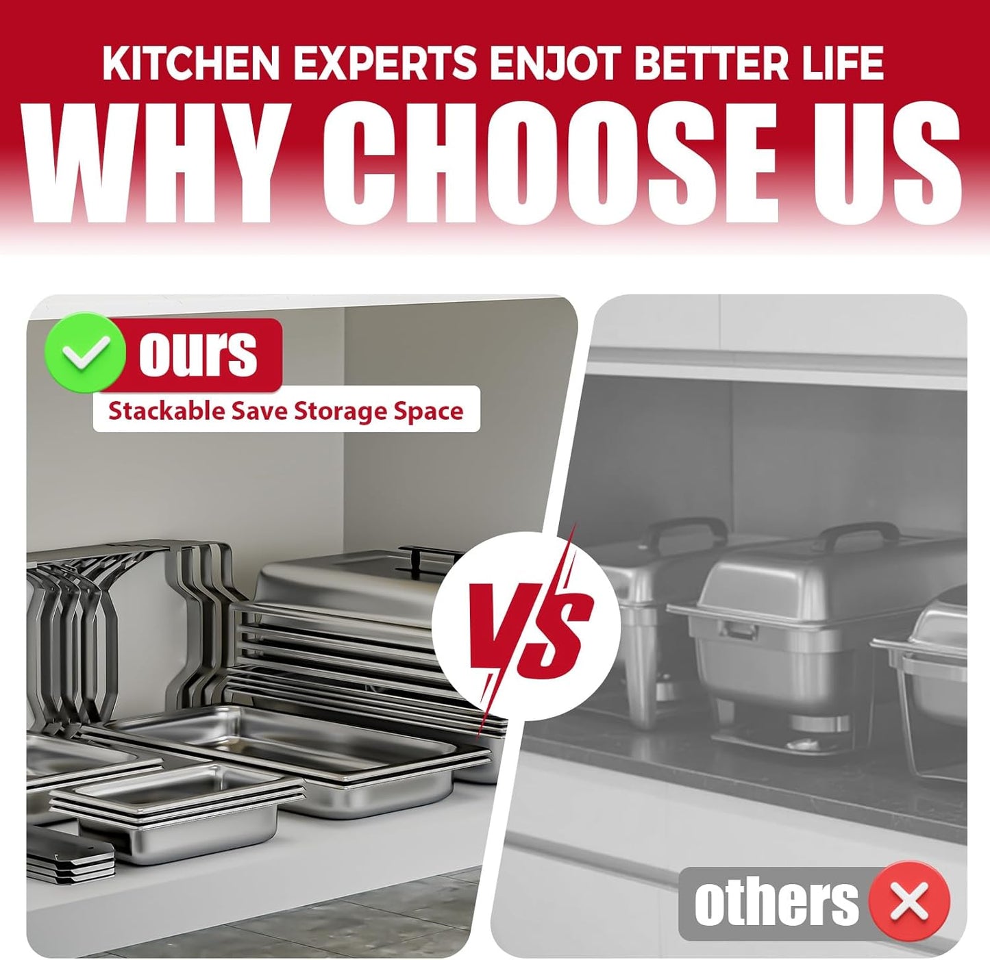 4 Pack Chafing Dish Buffet Set, 8QT Stainless Steel Rectangular Chafers and Buffet Warmer Sets 7 Pans Rolled-Edge Design for Catering Event Party Holiday