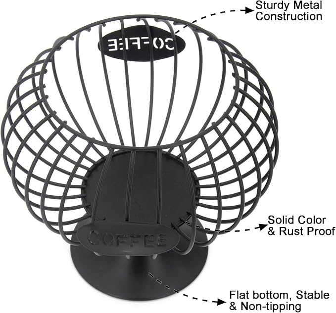 Large Capacity Coffee Pod Holder for Countertop K Cup Organizer Metal Storage Basket for Keuring Pods K Cup Storage for Capsule Creamer Coffee Bar Decor Black