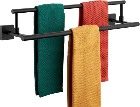 KOKOSIRI Bathroom Towel Bars 24-Inch Double Towel Rails Matte Black Towel Holder for Kitchen Garage Wall Mount Stainless Steel B5009BK-L24