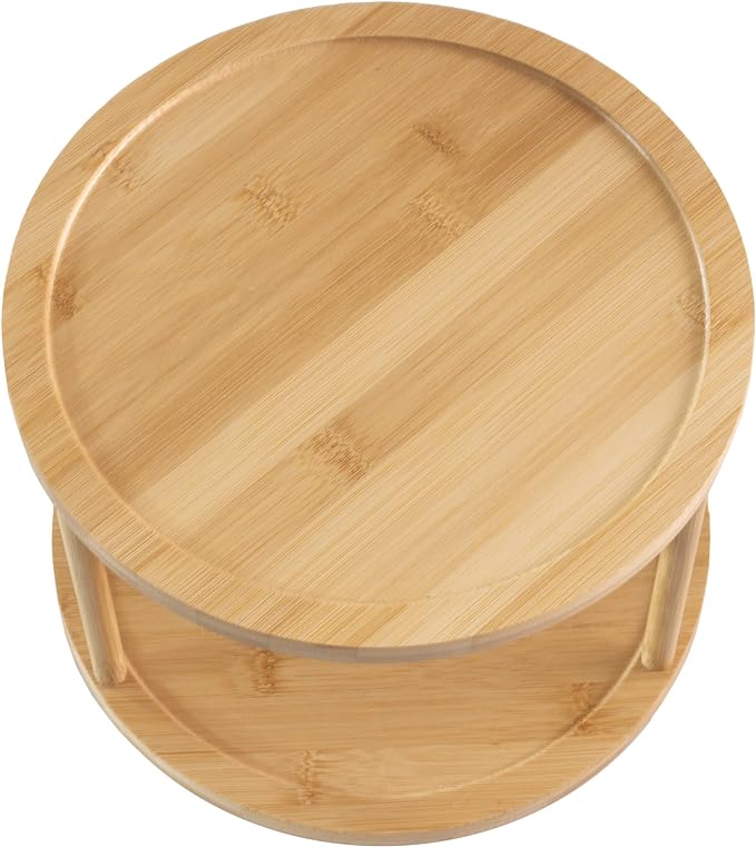 Two-Tier Bamboo Wood Lazy Susan Organizer Kitchen Turntable for Cabinet, Table or Pantry Organization
