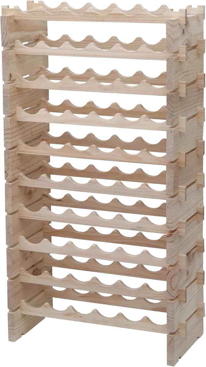 Wine Rack Solid Wood Stackable Storage Wooden Wine Rack Wine Cabinet (60 Bottles, Natural Color)