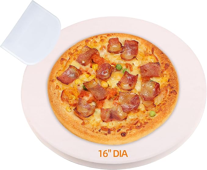 16 inch Round Cordierite Pizza Stone for Oven, Grill & BBQ – Bake Crispy Pizza, Bread & Pies, Ideal for Backyard Pizza Parties, Includes Scra