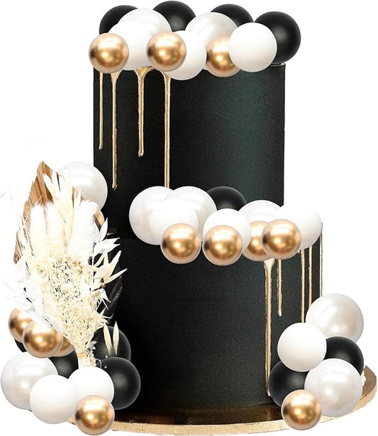 Gyufise 21 Pack Flower Boho Cake Topper Ball Cake Decorations Palm Leaves Plants Cake Decor for Girl Bohemian Princess Theme Wedding Baby Shower Birthday Party Supplies White Gold