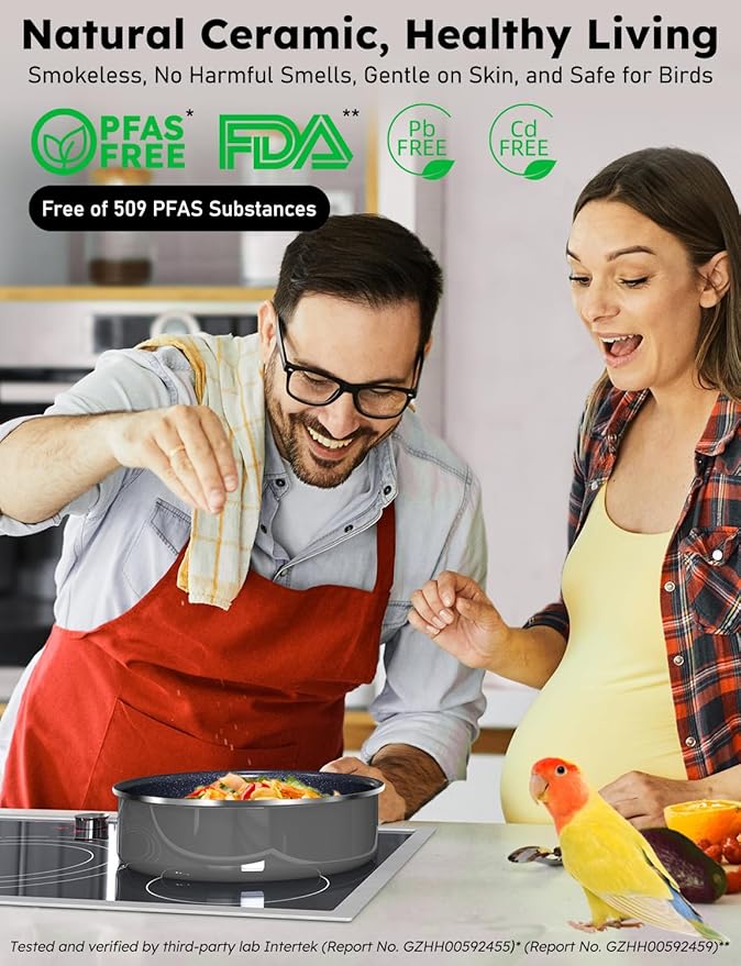 Pro DUXANO 12PC Hybrid 3-Ply Stainless Steel Skillet&Nonstick Pots and Pans Set, High Heat Sear&Fry, 2-Layer Ceramic Induction Cookware, 9H Scratch-Resistant&Anti-Warp,PFAS Free,All Cooktop/Dishwasher