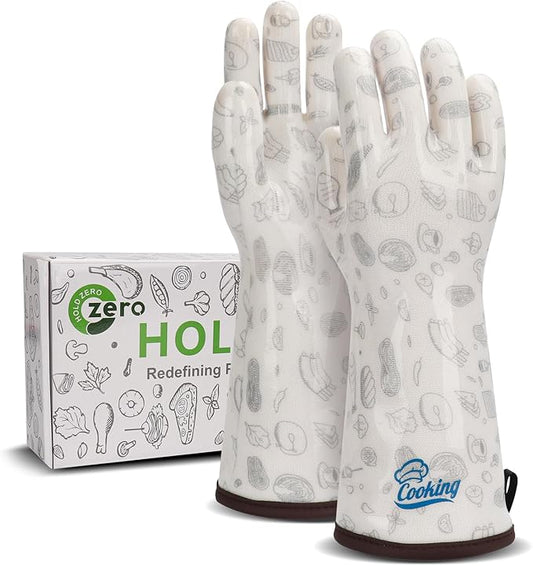 Oven Gloves with Fingers Heat Resistant Waterproof Long Sleeve for Cooking Grilling Baking Barbecue in Kitchen for Men & Women White Medium