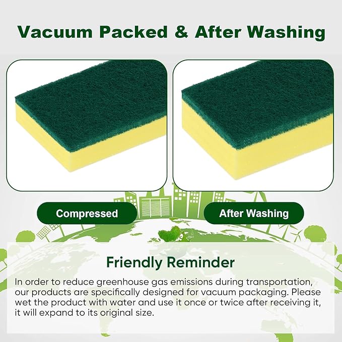 HOMEXCEL Heavy Duty Scrub Sponges Kitchen 60 Count, Extra-Large Sponges for Cleaning Kitchen and Household, Dish Scrubber for Washing Dishes, Pots and Pans