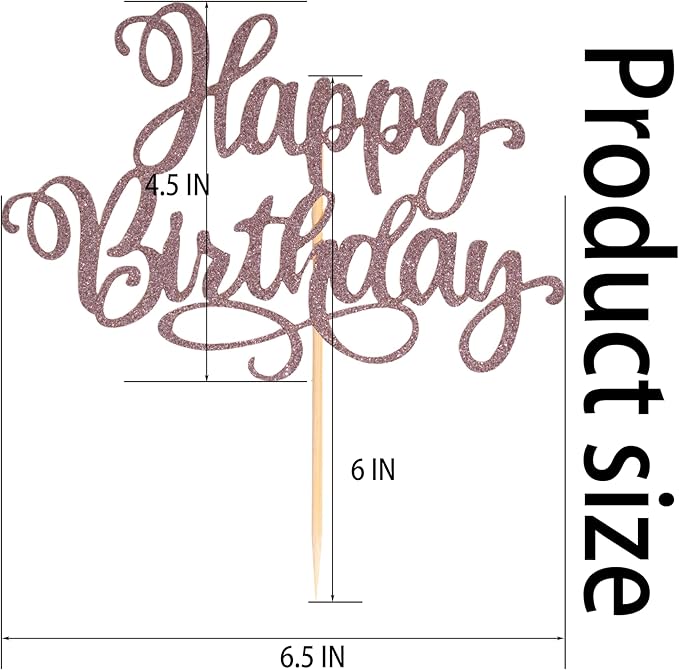 Happy Birthday Cake Toppers 9 Inch Glitter Happy Birthday Cake Pick for Birthday Anniversary Theme Party Cake Decorations Supplies - Brown