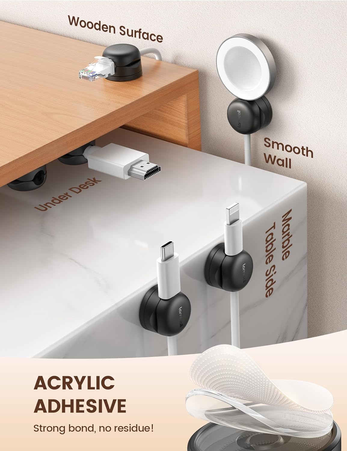 Lamicall 12Pack Rotatable Cord Organizer, Desk Office Nightstand Accessories - Cable Management Clips, Desk Phone Charger Holder Gadgets, Wire Organizer Keeper Home Workspace Dorm Organizers