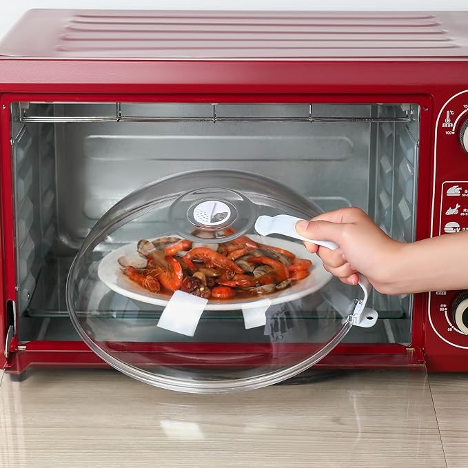 WENWELL Microwave Splatter Cover for Food 12",Large Clear Microwave Splash Guard Cooker lid with Handle,Dish bowl Plate Serving Cover Home Kitchen Essential,BPA-Free,Saft Plastic