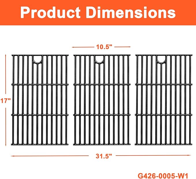 DELSbbq 17" Grill Grates for Charbroil Performance 6 Burner 463228622 463229021 463229521 463229521B 463284422, Cooking Grids for Charbroil Grills, Replacement Parts for G426-0005-W1, Cast Iron