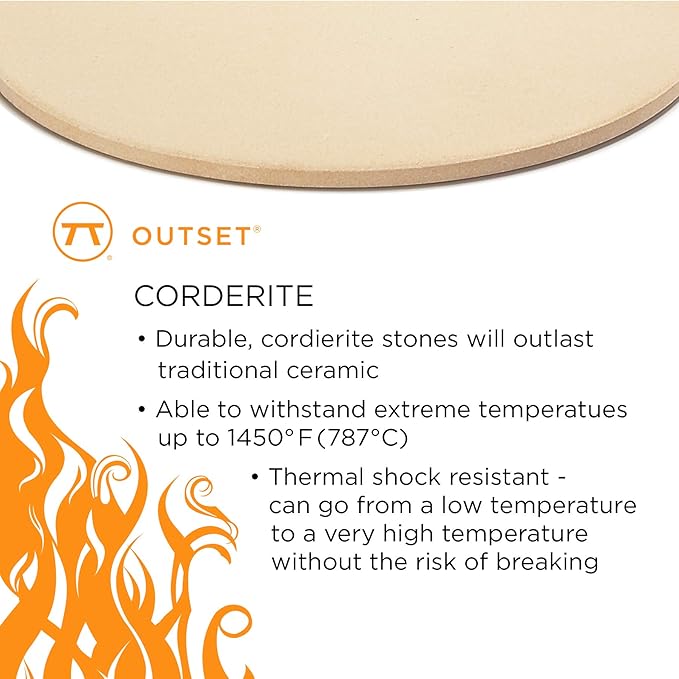 Outset Pizza Stone For Grill and Oven, 16.5" Round Pizza Tile