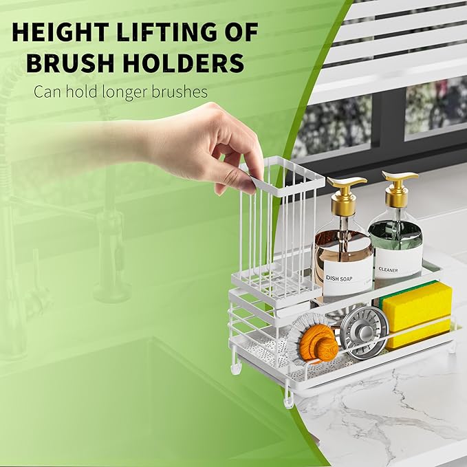 Cisily Kitchen Sink Caddy Organizer, Sponge Holder for Kitchen Sink Rustproof 304 Stainless Steel, Non-Slip Soap Dish Dispenser Brush Holder Storage, Home & Kitchen Essentials Accessories