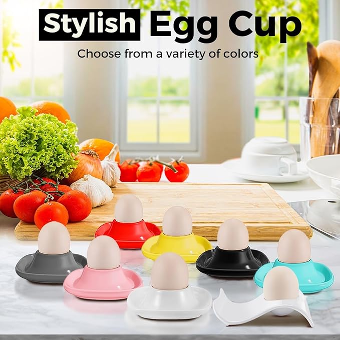 Flexzion Egg Cups for Soft Boiled Eggs - Set of 6 Ceramic Egg Holder - Stackable Egg Coddler Cups with Base for Serving, Breakfast, Brunch - Kitchen Table Decor, Black