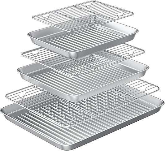 Baking Sheet with Wire Rack Set: 3 Baking Pans + 3 Cooling Racks for Cooking and Baking - Stainless Steel Nonstick Bacon Pans for Oven, Warp Resistant & Heavy Duty & Rust Free
