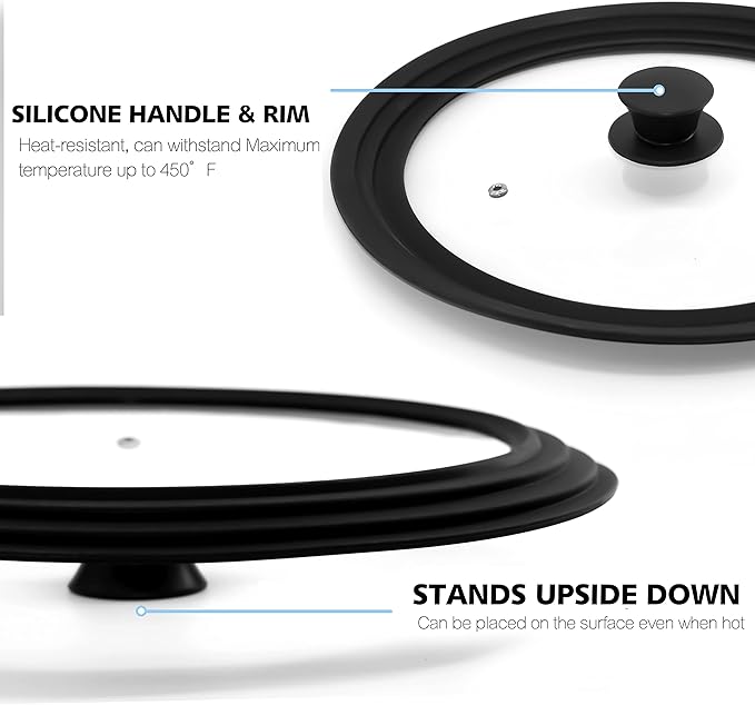 Anaeat Universal Pot Lid Replacement Knobs - Heat Resistant Silicone Pan Lid Holding Handles, Soft Non-Slip Knob for Kitchen Cookware Lid & Cover (2 Pack Black)