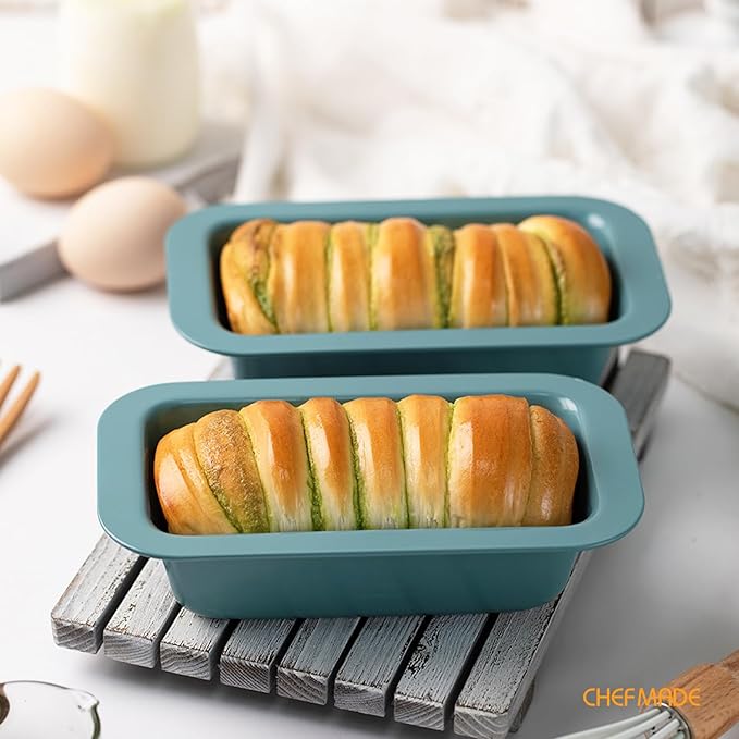 CHEFMADE Mini Bread Loaf Pan, 4.7" x 3" Nonstick Meatloaf Pan, Bakeware for Oven Baking，Homemade Bread （Green）