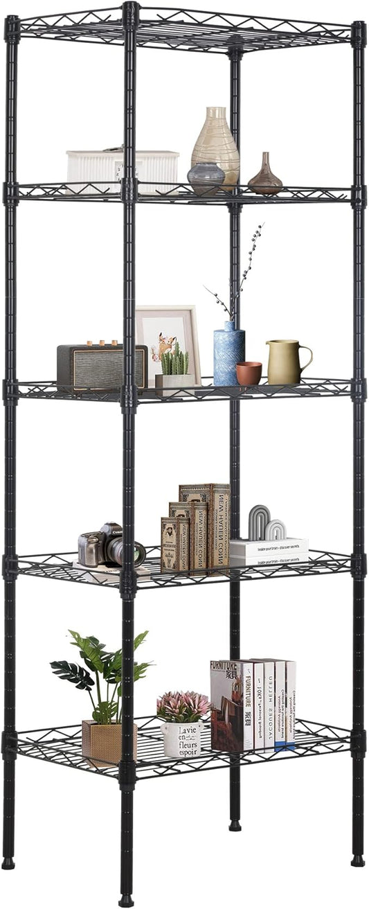 FDW 17L x 12W x 48H Wire Shelving 5 Tier Adjustable Metal Shelves NSF Pantry Shelves Storage Rack Shelving Units for Kitchen Garage Small Places Commercial,Black