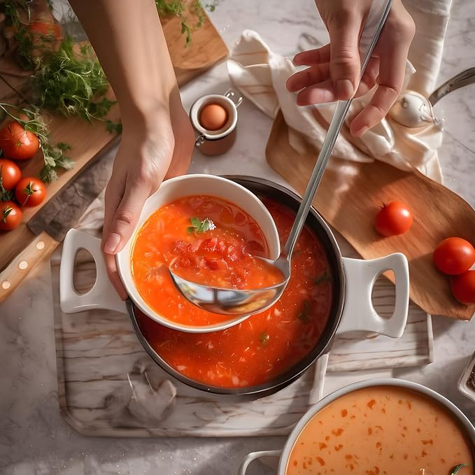 Stainless Steel Soup Ladle Spoon with Comfortable Grip - Cooking and Serving Spoon for Soup, Chili, Gravy, Salad Dressing- Great Cooking Spoon for Kitchen [Rustproof, Heat Resistance, Durable]