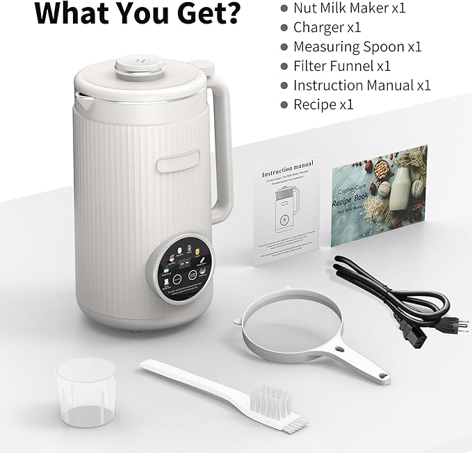 35oz Nut Milk Maker Machine: 8-in-1 Soy Milk Maker with Auto Clean & 20-Blade - Multi-Function Nut Milk Machine with Self-Cleaning, Auto Shutoff, for Vegan Drink (White)