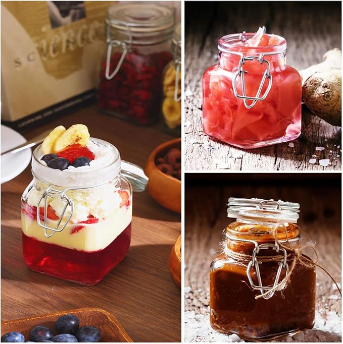 Spice Jars, 24 Pack 4oz Small Glass Jars with Airtight Hinged Lid, With 24 Spice Labels & Silicone Funnels, Airtight Glass Jars for Spices, Condiments Herb Seasoning Art Craft Storage