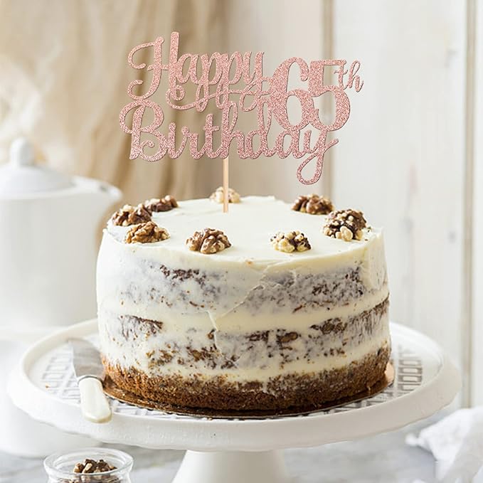 1 PCS Happy 65th Birthday Cake Topper Glitter Cheers to 65 Years Birthday Cake Pick 65 Fabulous Cake Decoration for Happy 65th Birthday Theme Party Decorations Supplies Rose Gold