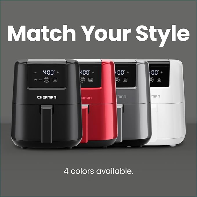 CHEFMAN 2 Qt Mini Air Fryer – Digital Space-Saving Compact Air Fryer with Nonstick and Dishwasher Safe Basket, Quick & Easy Meals in Minutes, Features Digital Timer and Shake Reminder – Red