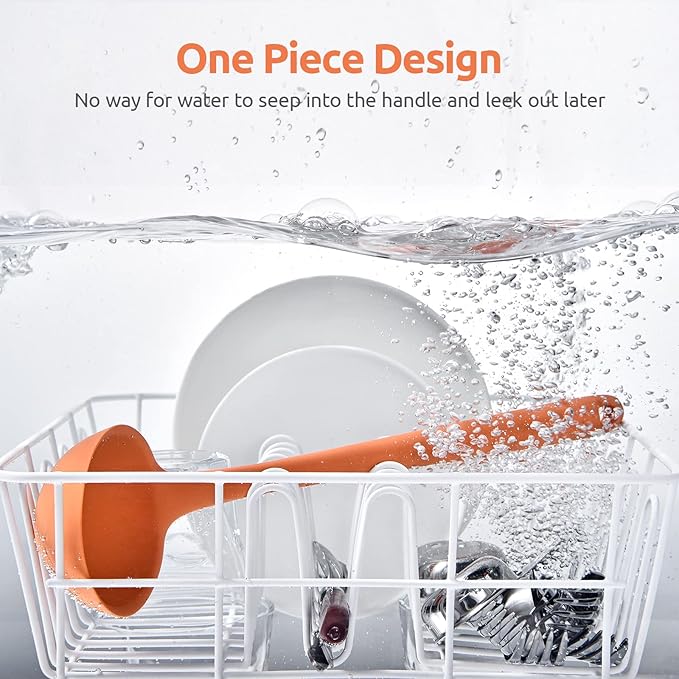 13 inch Silicone Soup Ladle: U-Taste 600ºF Heat Resistant 4 oz Large Non-stick Seamless Rubber Kitchen Deep Serving Spoon with Non-slip Solid Long Handle for Cooking Sauce/Stews/Gravies/Chili(Orange)