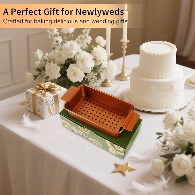 Gold Meatloaf Pan with Drain Tray, Non Stick loaf Pan Set of 2, Heavy Duty 9.8x5.7 Inch Meat loaf Pan with Insert Drip Rack, for Baking Bread and Healthy Meatloaf