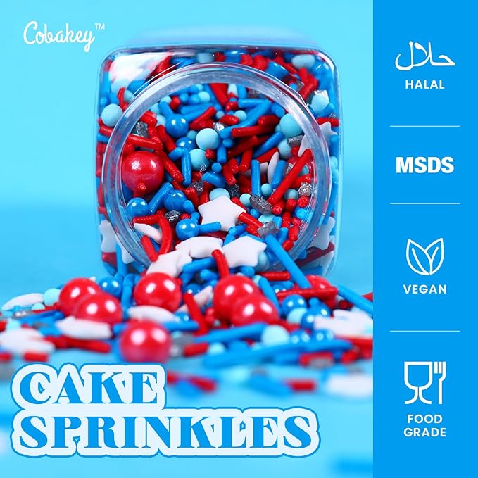 Cobakey Patriotic Sprinkles for Baking, Red White and Blue Sprinkles for Cupcakes, 4th of July Sprinkles Perfect for Independence Day Dessert Party 4.23 Ounce