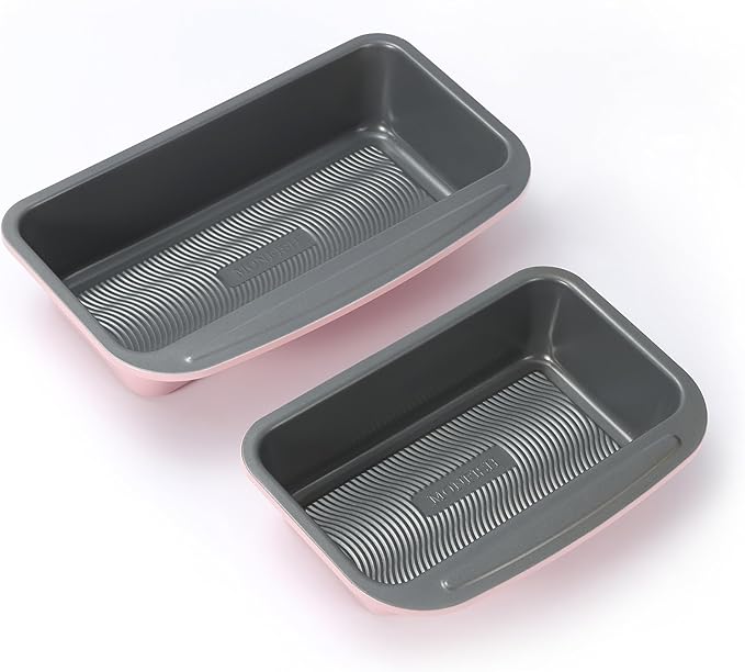 Monfish Loaf Pans for Home Baking Bread, 2lb loaf bread pan Carbon Steel loaf cake Tin 11x5 inch Pink 9x5 1lb bread Pan Mold gray Non Stick coating (pink)