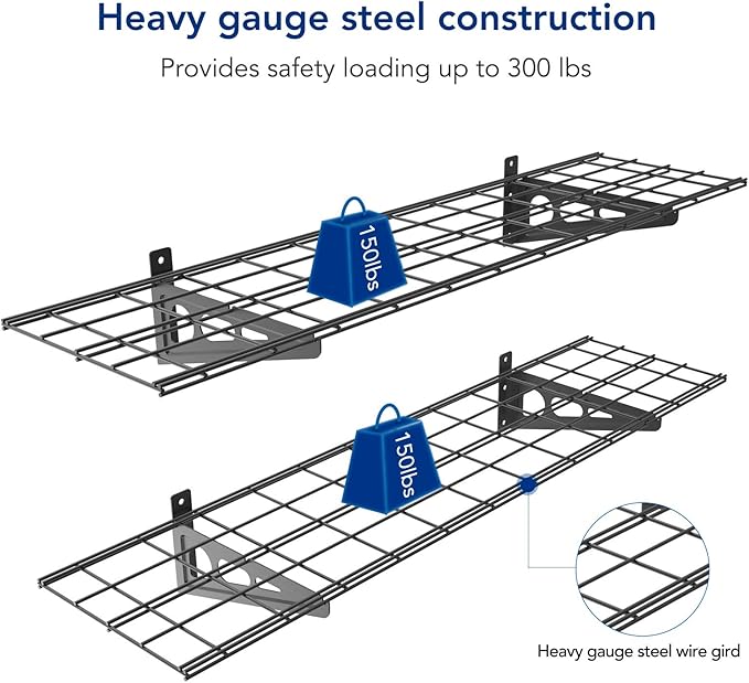 FLEXIMOUNTS 2-Pack 1x4ft 12-inch-by-48-inch Wall Shelf Garage Storage Rack Wall Mounted Floating Shelves, Black