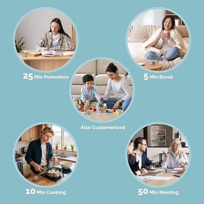 KADAMS Pomodoro Cube Timer Productivity Visual Timer - 5/10/25/50 Min Rotating Countdown (Green)