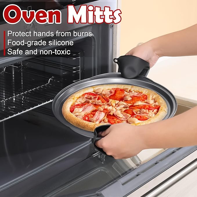 Unokit Pizza Pan for Oven - 13" 2PCS Round Carbon Steel Pizza Pan, Non-Stick Pizza Tray with Perforated Holes and Grip Handles, Dishwasher Safe, Grey